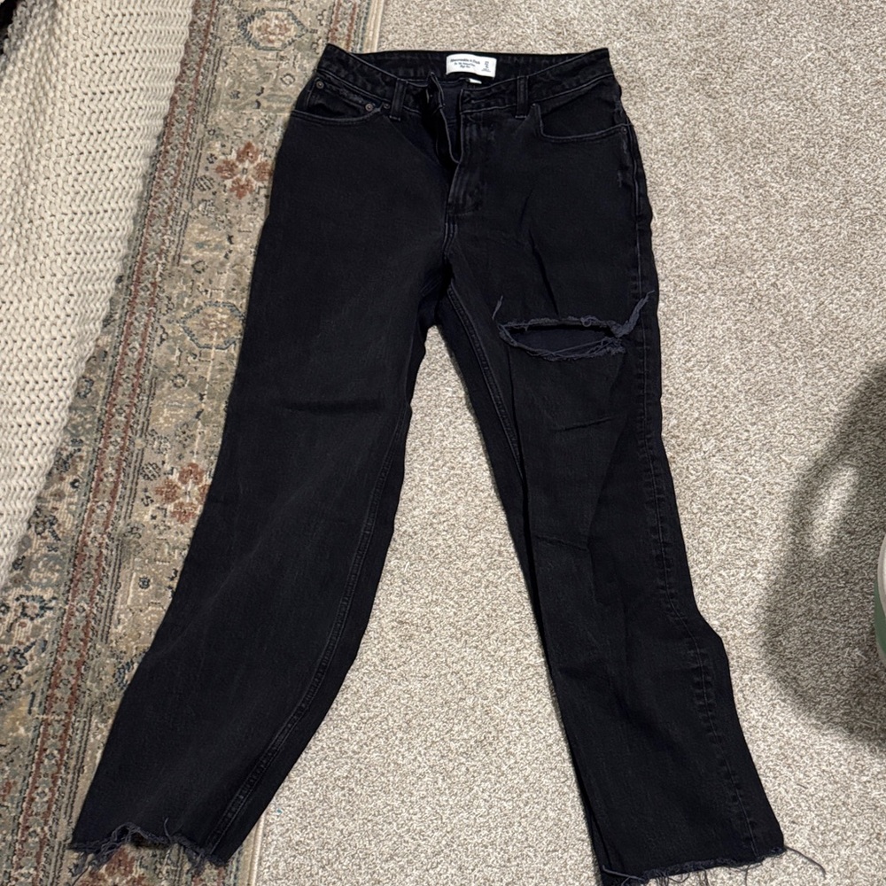 Abercrombie & Fitch Black Wide Leg Ripped Jeans